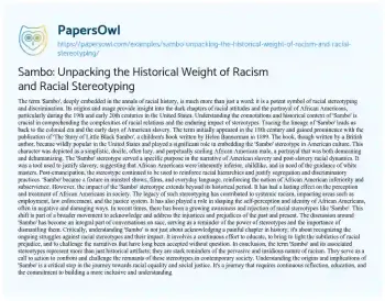 Essay on Sambo: Unpacking the Historical Weight of Racism and Racial Stereotyping