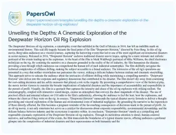 Essay on Unveiling the Depths: a Cinematic Exploration of the Deepwater Horizon Oil Rig Explosion