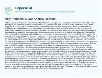 Essay on How Democratic was Andrew Jackson?