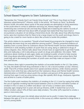 Essay on School-Based Programs to Stem Substance Abuse