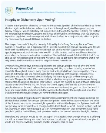 Essay on Integrity or Dishonesty Upon Voting?