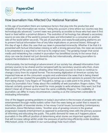 Essay on How Journalism has Affected our National Narrative