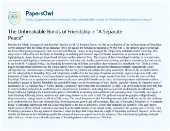 Essay on The Unbreakable Bonds of Friendship in “A Separate Peace”