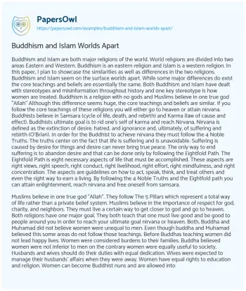 Essay on Buddhism and Islam Worlds Apart