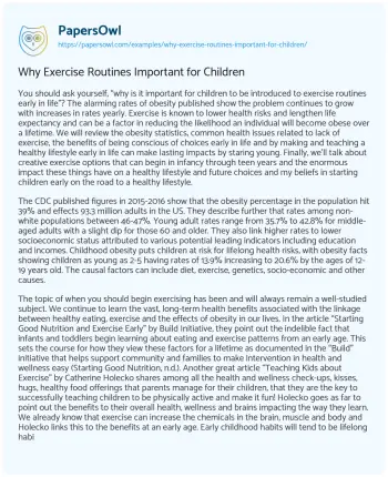 Essay on Why Exercise Routines Important for Children