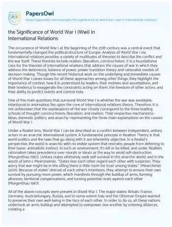 Essay on the Significance of World War i (Wwi) in International Relations