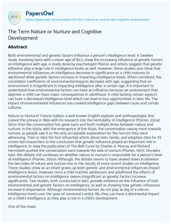 Essay on The Term Nature or Nurture and Cognitive Development