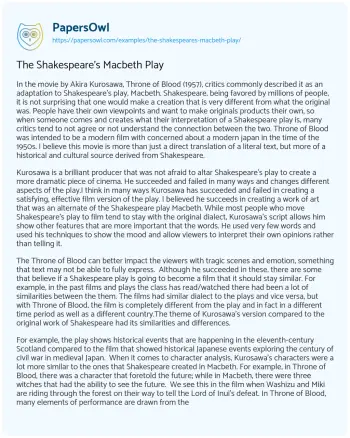 Essay on The Shakespeare’s Macbeth Play