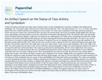 Essay on An Artifact Speech on the Statue of Tara: Artistry and Symbolism