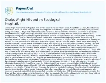 Essay on Charles Wright Mills and the Sociological Imagination