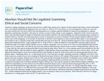 Essay on Abortion should not be Legalized: Examining Ethical and Social Concerns