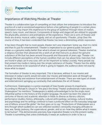 Essay on Importance of Watching Movies at Theater