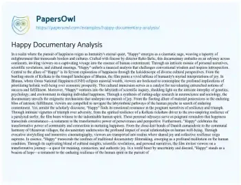 Essay on Happy Documentary Analysis