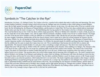 Essay on Symbols in “The Catcher in the Rye”