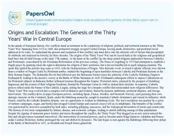 Essay on Origins and Escalation: the Genesis of the Thirty Years’ War in Central Europe