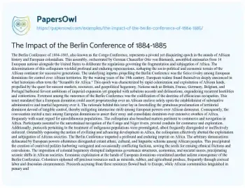 Essay on The Impact of the Berlin Conference of 1884-1885