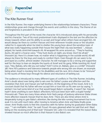 Essay on The Kite Runner Final