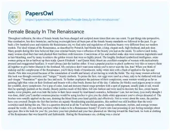 Essay on Female Beauty in the Renaissance