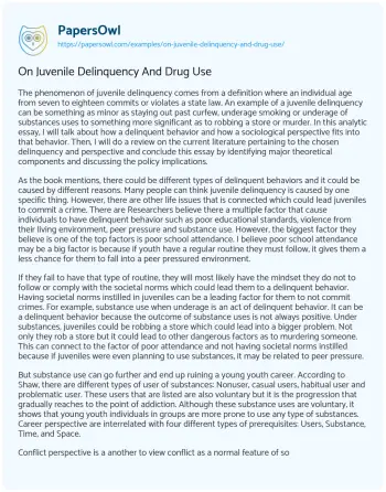 Essay on On Juvenile Delinquency and Drug Use