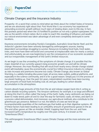 Essay on Climate Changes and the Insurance Industry