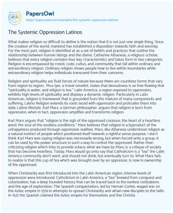 Essay on The Systemic Oppression Latinos