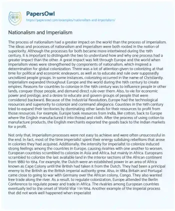 Essay on The Impact of Nationalism Vs. Imperialism