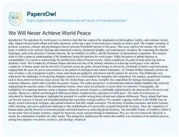 Essay on We Will Never Achieve World Peace