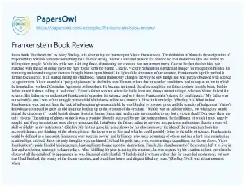 Essay on Frankenstein: Book Review