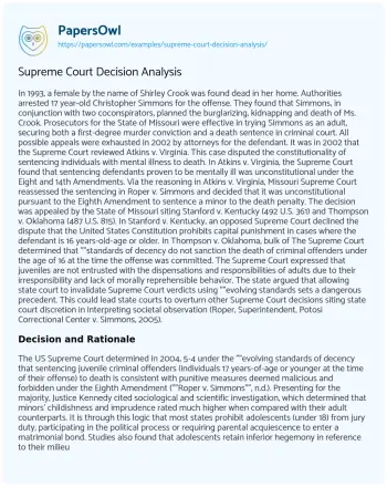 Essay on Supreme Court Decision Analysis