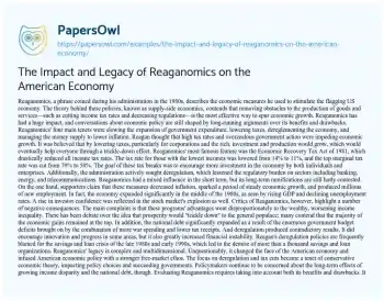 Essay on The Impact and Legacy of Reaganomics on the American Economy