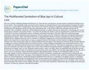 Essay on The Multifaceted Symbolism of Blue Jays in Cultural Lore