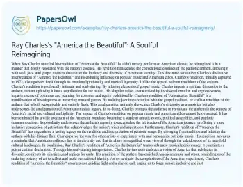 Essay on Ray Charles’s “America the Beautiful”: a Soulful Reimagining