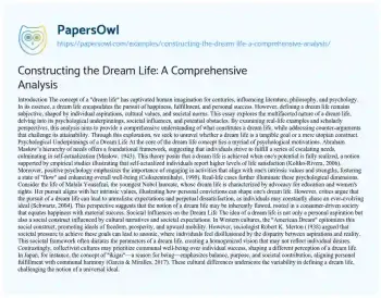 Essay on Constructing the Dream Life: a Comprehensive Analysis