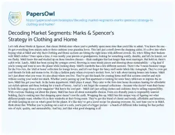 Essay on Decoding Market Segments: Marks & Spencer’s Strategy in Clothing and Home