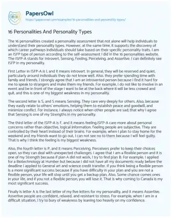 Essay on 16 Personalities and Personality Types