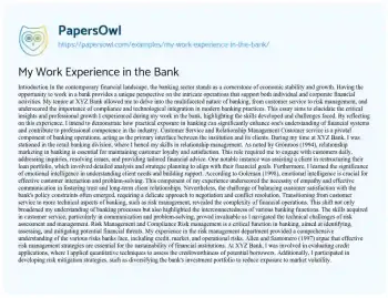 Essay on My Work Experience in the Bank