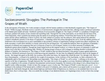 Essay on Socioeconomic Struggles: the Portrayal in the Grapes of Wrath