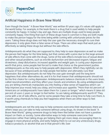 Essay on Artificial Happiness in Brave New World