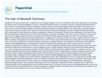 Essay on The Epic of Beowulf: Summary