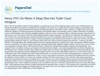 Essay on Henry VIII’s Six Wives: a Deep Dive into Tudor Court Intrigues