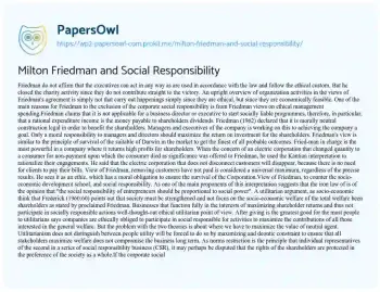 Essay on Milton Friedman and Social Responsibility