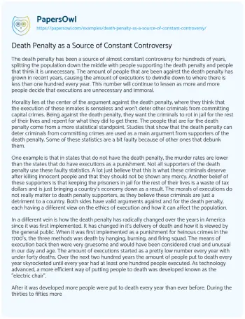 Essay on Controversy and Evolution of the Death Penalty