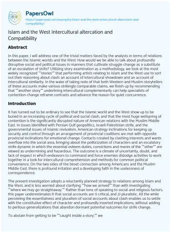 Essay on Islam and the West Intercultural Altercation and Compatibility