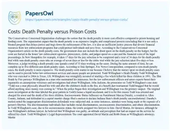 Essay on Costs: Death Penalty Versus Prison Costs