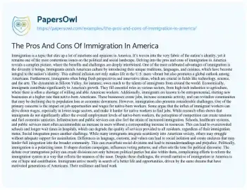 Essay on The Pros and Cons of Immigration in America