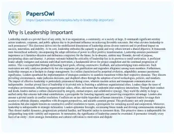 Essay on Why is Leadership Important