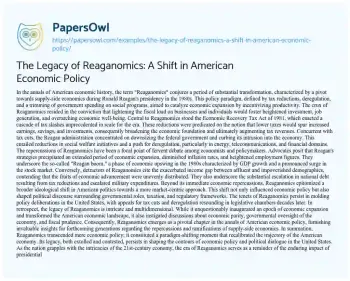 Essay on The Legacy of Reaganomics: a Shift in American Economic Policy