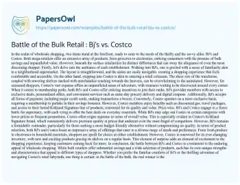 Essay on Battle of the Bulk Retail : Bj’s Vs. Costco