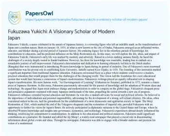 Essay on Fukuzawa Yukichi: a Visionary Scholar of Modern Japan