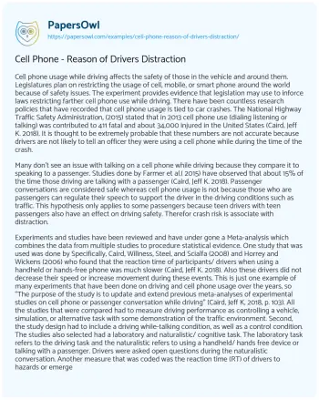 Essay on Cell Phone – Reason of Drivers Distraction